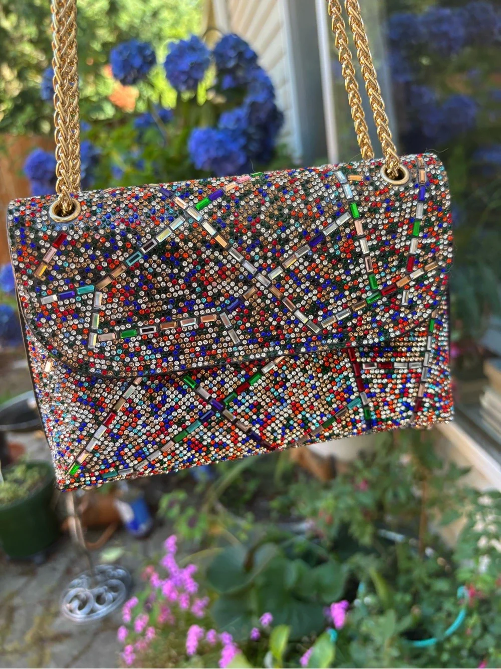 Rainbow Rhinestone Embellished Crossbody Shoulder Bag Party Holiday Event